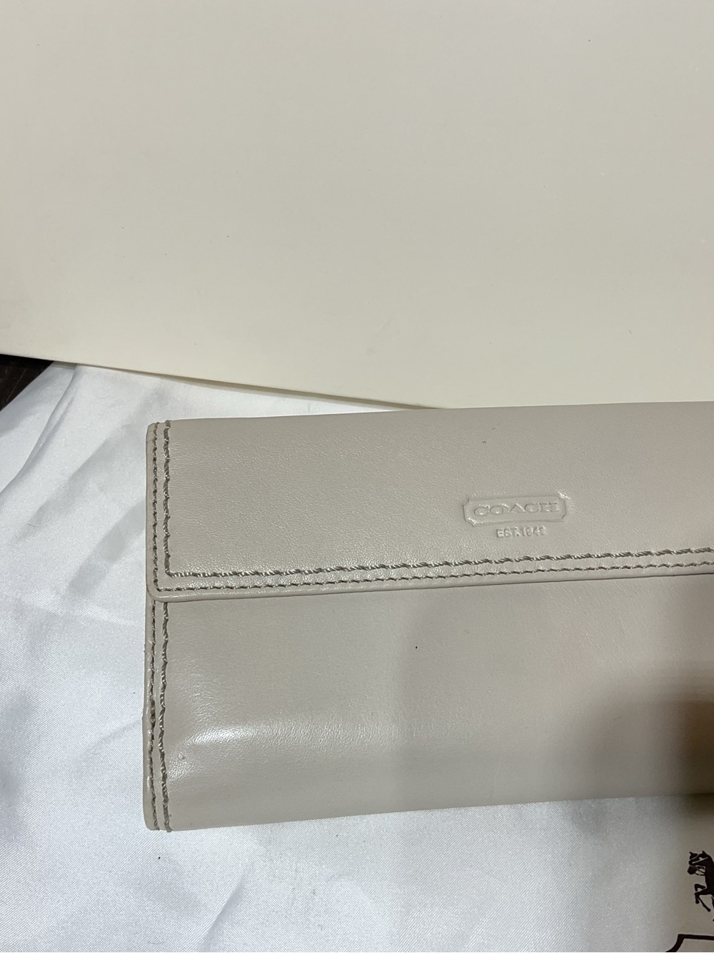 Coach Neutral Ivory Leather Fold-Over Wallet
